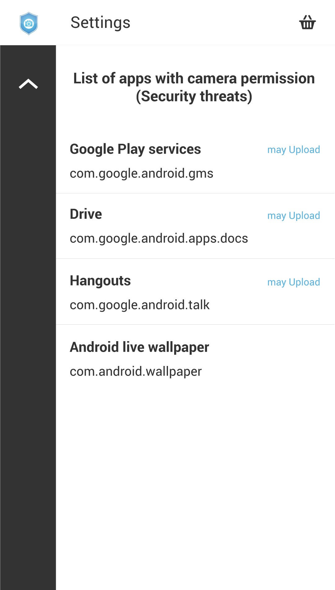 Camera Block List of apps Screen