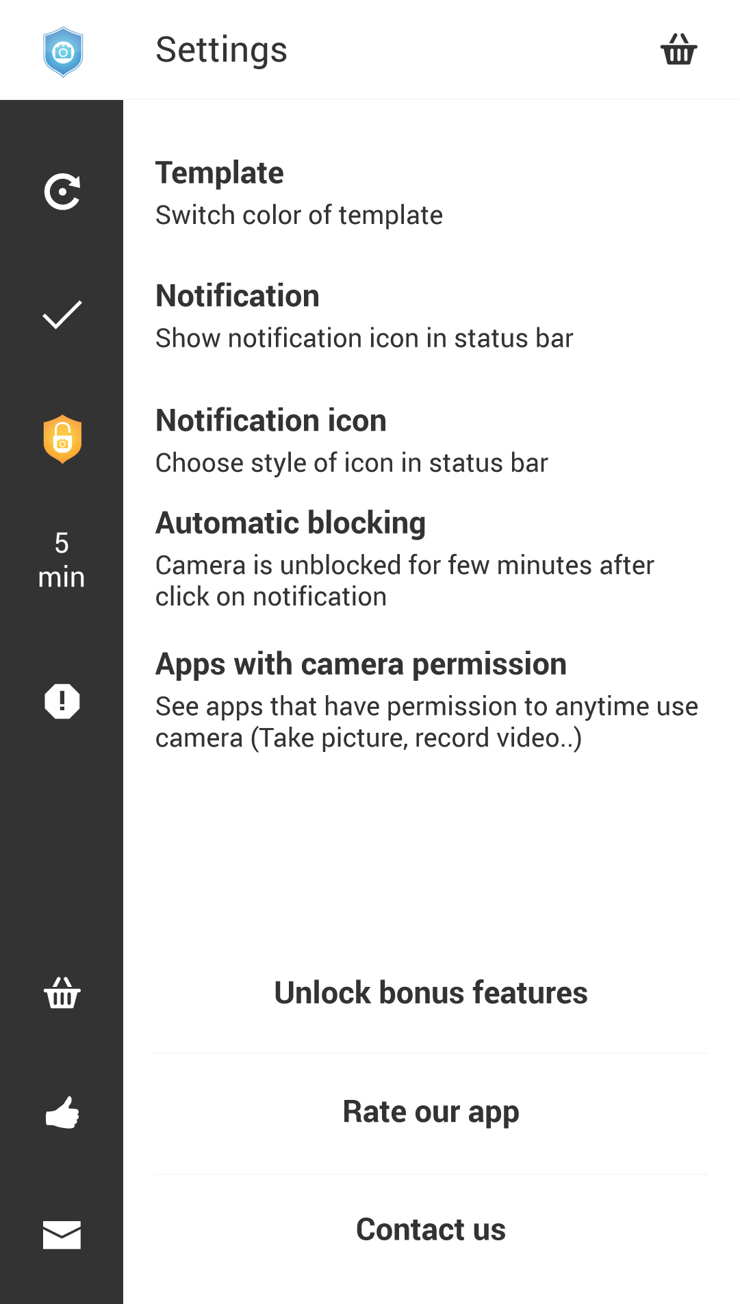 Camera Block Settings Screen