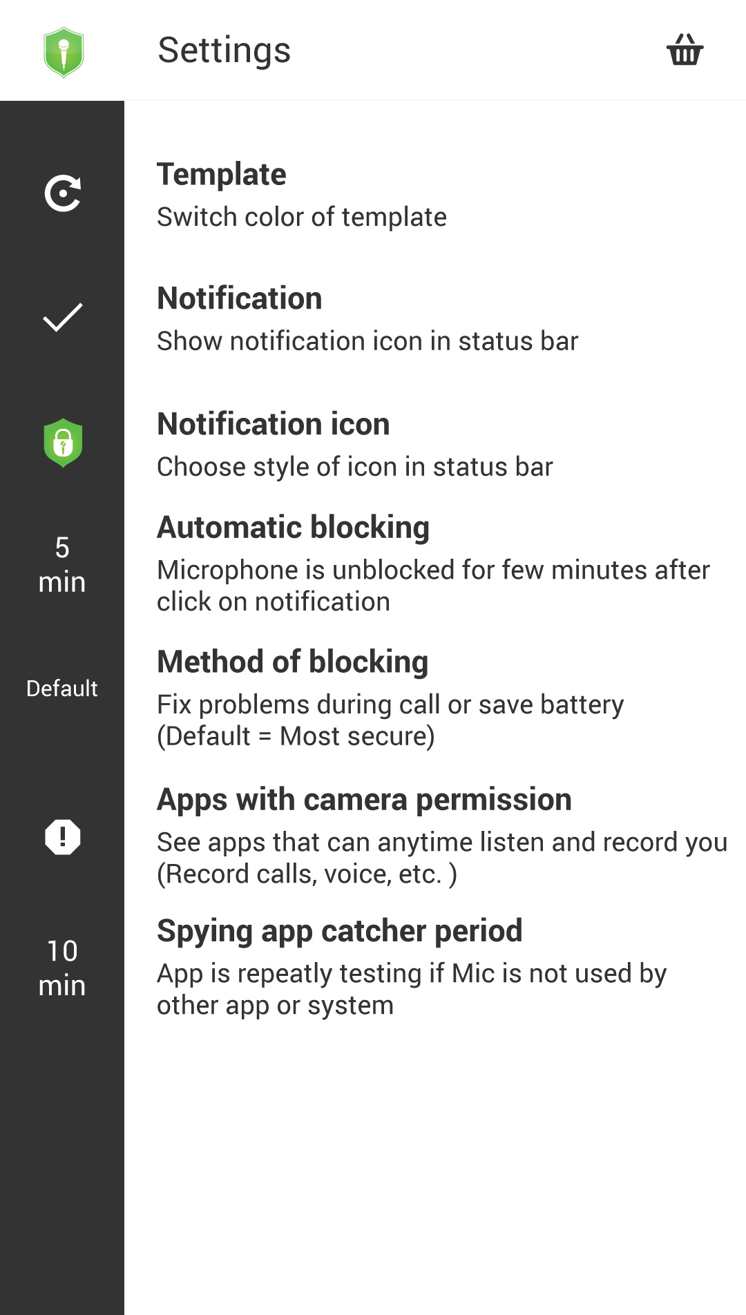 Microphone Block Settings Screen